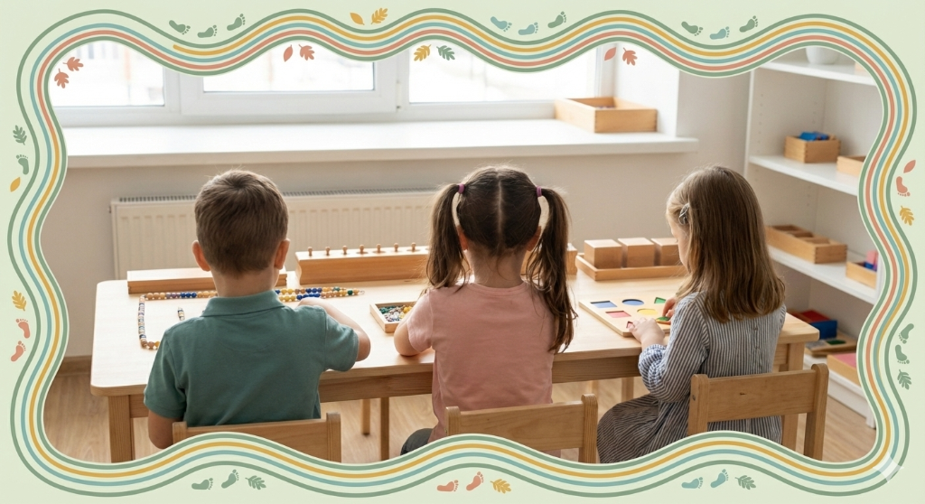 Children learning in Montessori environment